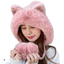 Load image into Gallery viewer, Cute Cat Ears Winter Hat Add Fluff Lined Windproof Warm Beanies With Hairballs Outdoor Ear Protection Luxury Hats For Women