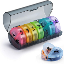 Load image into Gallery viewer, Pill Box Organizer Plastic Storage Box Container Portable Medicine Pill's Case Weekly Pillbox Hat for Tablets Rainbow 7 Days