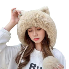 Load image into Gallery viewer, Cute Cat Ears Winter Hat Add Fluff Lined Windproof Warm Beanies With Hairballs Outdoor Ear Protection Luxury Hats For Women