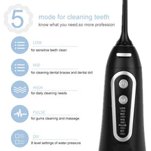 Load image into Gallery viewer, Oral Irrigator 5 Modes USB Rechargeable Portable Dental Water Flosser Jet 300ml Water Tank Teeth Cleaner 6 Jet Nozzle