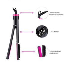 Load image into Gallery viewer, 3 In 1 Professional Hair Straightener Curler Comb Flat Plate Iron LED Display 12 Gears Temperature Straigtening Styling Brush