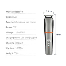 Load image into Gallery viewer, Waterproof Rechargeable Hair Clippers for Men Body Mustache Nose Hair Groomer Cordless HairTrimmer 6 in 1 Grooming Kit