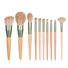 Load image into Gallery viewer, 10pcs Nature Wood Handle Makeup Brushes Set With Green Pineapple Bag Small Fan Powder Blush Foundation Eye Shadow