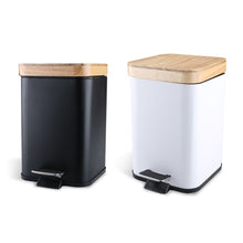 Load image into Gallery viewer, Double Layer Step Trash Can Garbage Rubbish Bin with Bamboo Lid Waste Container Organizer Bathroom Kitchen Office Decoration