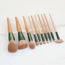 Load image into Gallery viewer, 10pcs Nature Wood Handle Makeup Brushes Set With Green Pineapple Bag Small Fan Powder Blush Foundation Eye Shadow