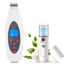 Load image into Gallery viewer, Ultrasonic Skin Scrubber Deep Face Cleaning Machine Remove Dirt Blackhead Peeling Lifting Massager + Nano Facial Steamer Sprayer