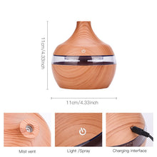 Load image into Gallery viewer, 300ml USB Electric Ultrasonic Aromatherapy Air Humidifier Wood Grain 7 Color LED Lights Essential Oil Aroma Diffuser Office Home