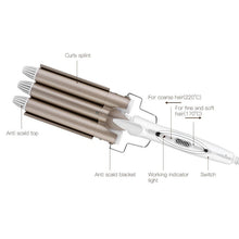 Load image into Gallery viewer, Professional 3 Barrels Big Wave Electric Hair Curlers Rollers Three Pipe Joint Ceramic Triple Barrel Hair Curling Iron Glove