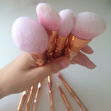 Load image into Gallery viewer, 11Pcs Diamond Rose Gold Makeup Brushes Set Mermaid Fishtail Shaped Foundation Powder Cosmetics Brush Rainbow Eyeshadow Brush Kit