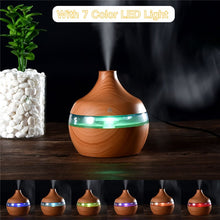 Load image into Gallery viewer, 300ml USB Electric Ultrasonic Aromatherapy Air Humidifier Wood Grain 7 Color LED Lights Essential Oil Aroma Diffuser Office Home