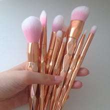 Load image into Gallery viewer, 11Pcs Diamond Rose Gold Makeup Brushes Set Mermaid Fishtail Shaped Foundation Powder Cosmetics Brush Rainbow Eyeshadow Brush Kit