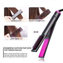 Load image into Gallery viewer, 3 In 1 Professional Hair Straightener Curler Comb Flat Plate Iron LED Display 12 Gears Temperature Straigtening Styling Brush