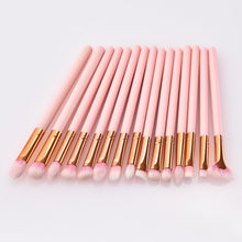 Load image into Gallery viewer, 15pcs Wood Aluminum Eyes Makeup Brushes Set Beauty Tools Eyeshadow Small Fan-shaped Eyeliner Eyebrow Nose Lip Pink Gold