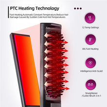 Load image into Gallery viewer, 3 In 1 Professional Hair Straightener Curler Comb Flat Plate Iron LED Display 12 Gears Temperature Straigtening Styling Brush