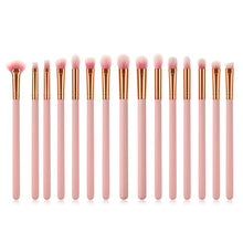 Load image into Gallery viewer, 15pcs Wood Aluminum Eyes Makeup Brushes Set Beauty Tools Eyeshadow Small Fan-shaped Eyeliner Eyebrow Nose Lip Pink Gold