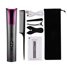 Load image into Gallery viewer, Automatic Hair Curler Ceramic Cordless Curling Iron Rechargeable Hair Waver Tongs Auto Rotating LED Display Portable Curling
