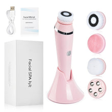 Load image into Gallery viewer, 4 in 1 Facial Cleansing Brush Rechargeable Electric Waterproof Spin Sonic Exfoliating Face Scrubber Brush Kit Skin Care