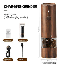 Load image into Gallery viewer, Electric Automatic Salt and Pepper Grinder USB Rechargeable Adjustable Coarseness Refillable Mill Kitchen Tools For BBQ Cooking