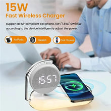Load image into Gallery viewer, Multifunction Wireless Charger Pad Stand Clock LED Desk Table Lamp Night Light 15W Fast Charging Station Dock for iPhone Samsung