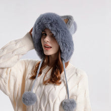 Load image into Gallery viewer, Cute Cat Ears Winter Hat Add Fluff Lined Windproof Warm Beanies With Hairballs Outdoor Ear Protection Luxury Hats For Women