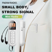 Load image into Gallery viewer, Mini Portable Pocket FM Radio 76-108MHZ Radio Receiver with Backlight LCD Display Wired 3.5mm Headphones Support Type-c Charging