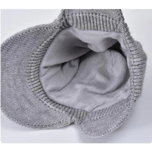 Load image into Gallery viewer, Men's Winter Visor Beanie With Earflap Warm Fleece Lined Knitted Ear Cover Brimmed Hat Sports Newsboy Cap for Outdoor Snow Cap