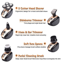 Load image into Gallery viewer, 5 in 1 Rechargeable Electric Shaver Five Floating Heads Razors Hair Clipper Nose Ear Hair Trimmer Men Facial Cleaning Brush