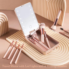Load image into Gallery viewer, Versatile Luxurious Makeup Brush Set with Mini LED Light Mirror - Flawless for Daily Use or Travel