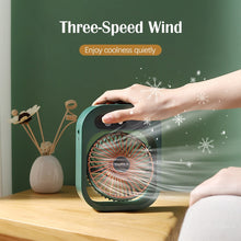 Load image into Gallery viewer, Portable Mist Fan USB Rechargeable Battery Desktop Air Conditioning Water Spray Humidifier Moisturizing Cooling Fan 3 Speeds