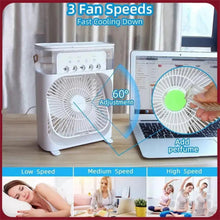 Load image into Gallery viewer, 6 Inch Air Conditioner Cooling Fan With 3 Speeds 5 Sprays 7 Color Lights Portable Fan Air Cooler Humidifier