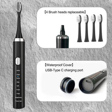 Load image into Gallery viewer, Electric Sonic Toothbrush USB Rechargeable Adult 360 Days Long Battery Life with 4 Replacement Heads Gift