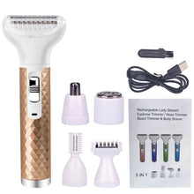 Load image into Gallery viewer, 5 IN 1 Electric Hair Removal Epilator Wet&Dry Lady Shaver Nose Hair Trimmer Eyebrow Shaper Leg Armpit Bikini Trimmer Women Razor