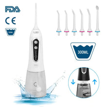 Load image into Gallery viewer, Oral Irrigator 5 Modes USB Rechargeable Portable Dental Water Flosser Jet 300ml Water Tank Teeth Cleaner 6 Jet Nozzle