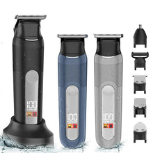 Load image into Gallery viewer, LED Display IPX6 Waterproof Rechargeable Body Groomer, Beard Trimmer, Nose & Ear Hair Trimmer Men's 5-in-1 Hair Clipper Kit