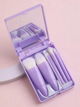 Load image into Gallery viewer, 5pcs Travel Size Makeup Brushes Set Mini Makeup Brushes Small Complete Function Cosmetic Brushes Kit With Case And Mirror