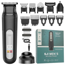 Load image into Gallery viewer, LED Display IPX6 Waterproof Rechargeable Body Groomer, Beard Trimmer, Nose & Ear Hair Trimmer Men's 5-in-1 Hair Clipper Kit