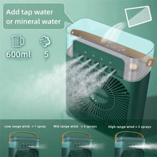 Load image into Gallery viewer, 6 Inch Air Conditioner Cooling Fan With 3 Speeds 5 Sprays 7 Color Lights Portable Fan Air Cooler Humidifier