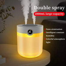 Load image into Gallery viewer, 2000ML Large Capacity Double Spray Humidifier Atomizer USB Home Mute Bedroom Office Desk Night Light Digital Display Humidifier