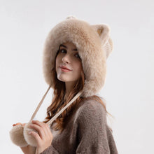 Load image into Gallery viewer, Cute Cat Ears Winter Hat Add Fluff Lined Windproof Warm Beanies With Hairballs Outdoor Ear Protection Luxury Hats For Women