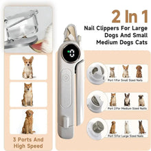 Load image into Gallery viewer, 2-in-1 Dog Cat Nail tool Ultra Quiet with Splash Guard Dog Cat Nail Trimmer LED Light Electric Pet Nail Clipper