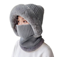 Load image into Gallery viewer, Knitted Hat Pompom Plush Ears Protection Solid Color Autumn Winter Women Face Cover Neck Gaiter Warmer Beanie Cap for Ski