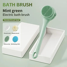 Load image into Gallery viewer, USB Waterproof Double Handle Electric Rotating Silicond Bath Brush Multi Functional Body Shower Cleaner with 4 Brush Heads