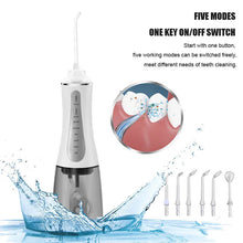 Load image into Gallery viewer, Portable Oral Irrigator 5 Modes Rechargeable Dental Water Jet 6 Nozzles Waterproof 350ML Tank Water Flosser For Teeth Whitening