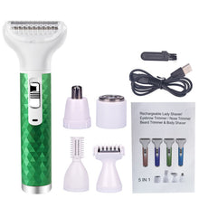 Load image into Gallery viewer, 5 IN 1 Electric Hair Removal Epilator Wet&Dry Lady Shaver Nose Hair Trimmer Eyebrow Shaper Leg Armpit Bikini Trimmer Women Razor