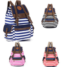 Load image into Gallery viewer, Women's Horizontal Striped Bag Canvas Backpack