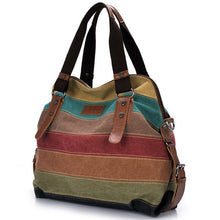 Load image into Gallery viewer, Europe and America Color Contrast Rainbow Stripe Canvas Bag