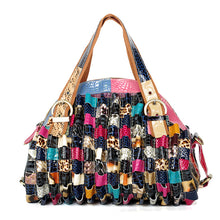 Load image into Gallery viewer, Quality Leather Colorful Geometric Pattern Stitching Handbag