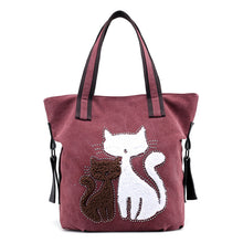Load image into Gallery viewer, Cat Pattern Embroidered One-Shoulder Canvas Handbag For Lady