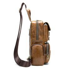 Load image into Gallery viewer, Brown Leather Soft Surface Chest Bag