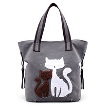 Load image into Gallery viewer, Cat Pattern Embroidered One-Shoulder Canvas Handbag For Lady